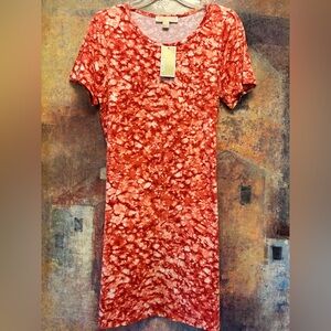 MICHAEL KORS Coral Floral Jersey T-Shirt Dress BRAND NEW With TAGS